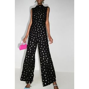 NWT Rixo London Women XS Black Frankie Jumpsuit w Gold Metallic Stars